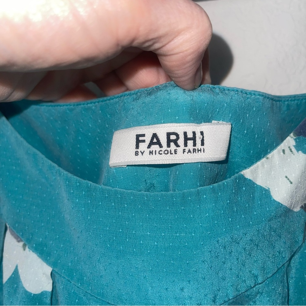 Nicole Farhi turquoise floral 100% silk square rounded neckline size 6 - Picture 5 of 9